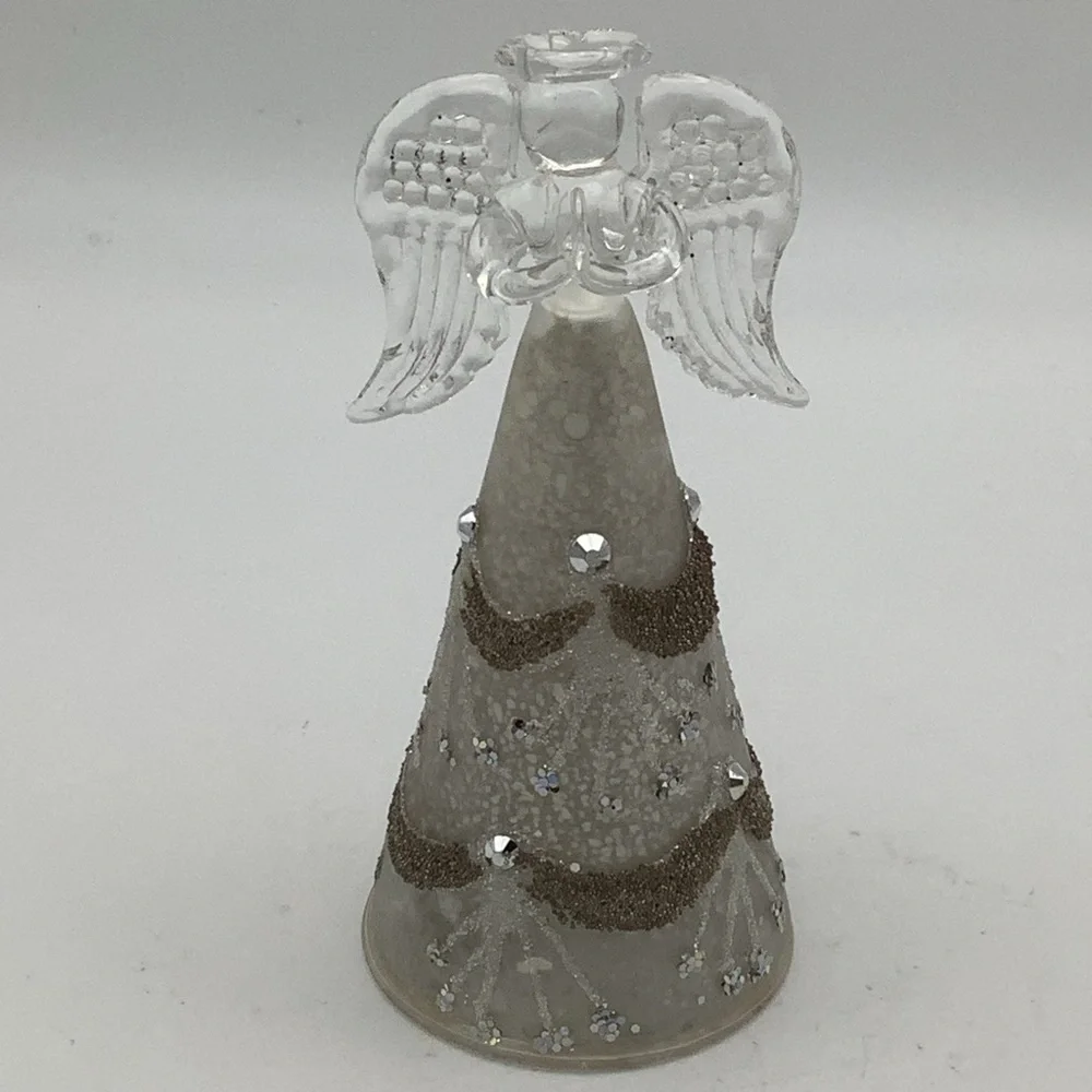 Pier 1 Glass Angel Figurine with Rhinestone and Glitter Accents